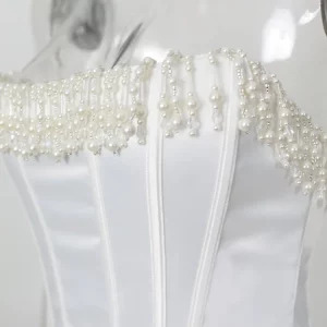 Y2K Beaded Strapless Satin Bodycon Top - Sexy White Cropped Tank for Party & Holiday Outfits