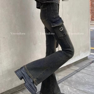 Y2K Black Denim Flare Jeans - Japanese Streetwear Vintage Aesthetic