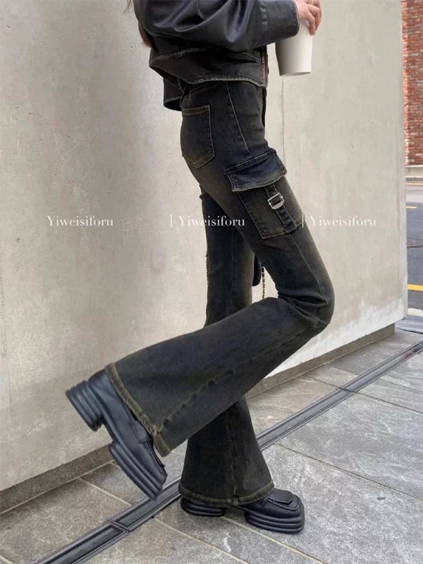 Y2K Black Denim Flare Jeans - Japanese Streetwear Vintage Aesthetic