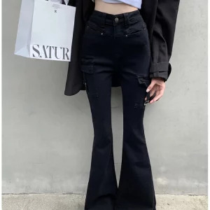 Y2K Black Denim Flare Jeans - Japanese Streetwear Vintage Aesthetic