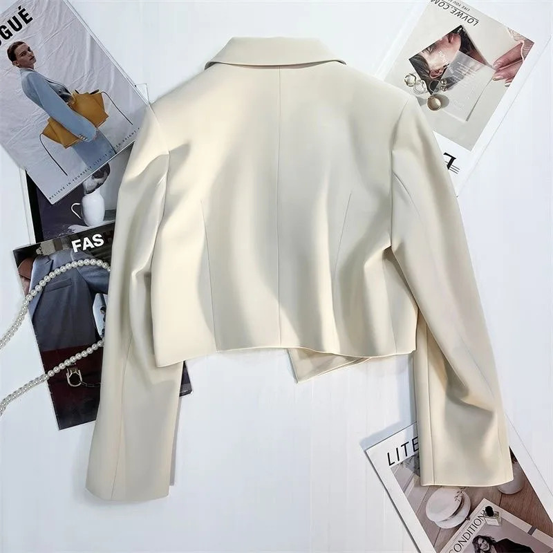 Y2K Blazer for Women - Korean Chic No Button Cropped Suit Jacket, 90s Fashion Long Sleeve Coat