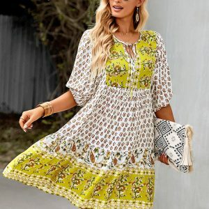 Y2K Bohemian Floral Dress - Summer Vacation, Backless, Chic, Stylish, Grunge, 90s Fashion