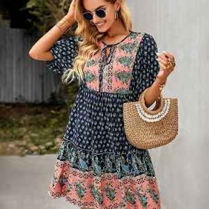 Y2K Bohemian Floral Dress - Summer Vacation, Backless, Chic, Stylish, Grunge, 90s Fashion