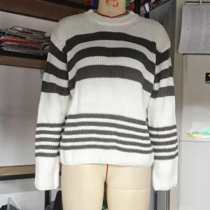 Y2K Brown Striped Sweater Pullover - Casual Loose Fit, Retro 90s Fashion, Grunge Y2K Style