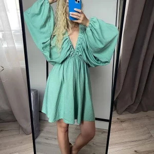 Y2K Candy Color Long Sleeve Dress - Deep V Neck Boho Summer Outfit, Retro 90s Fashion