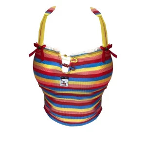 Y2K Candy Striped Knit Camisole Crop Top - Summer Streetwear Aesthetic