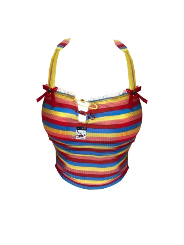 Y2K Candy Striped Knit Camisole Crop Top - Summer Streetwear Aesthetic