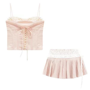 Y2k Coquette Aesthetic 2-Piece Set: Camisole and Mini Pleated Skirt