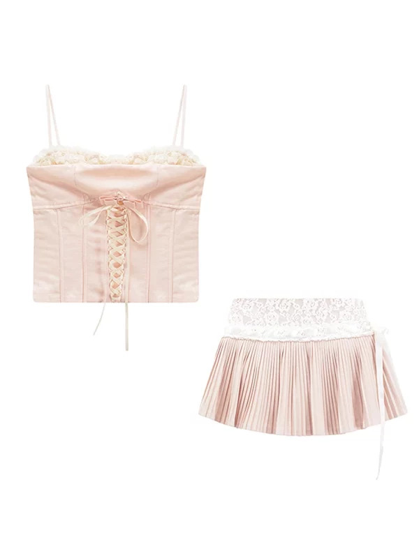 Y2k Coquette Aesthetic 2-Piece Set: Camisole and Mini Pleated Skirt