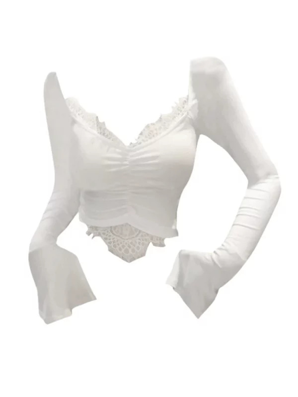 Y2K Coquette Gyaru Lace Patchwork Corset V-Neck Crop Top