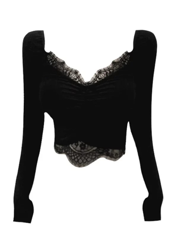 Y2K Coquette Gyaru Lace Patchwork Corset V-Neck Crop Top