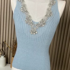 Y2K Coquette Knit Tank Top - Sleeveless V-Neck Crop Top - Vintage Aesthetic - Summer Women