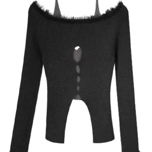 Y2K Coquette Knitwear: Fake Two-Piece Crop Sweater with Slash Neck