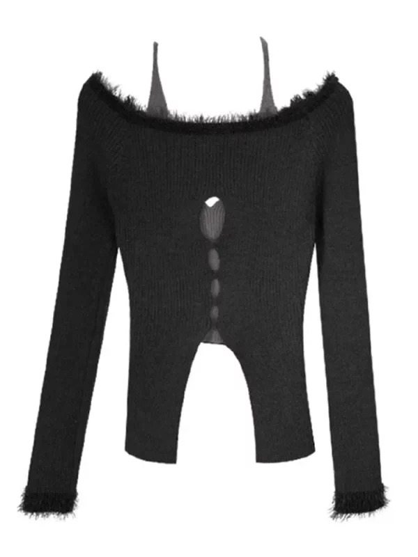 Y2K Coquette Knitwear: Fake Two-Piece Crop Sweater with Slash Neck