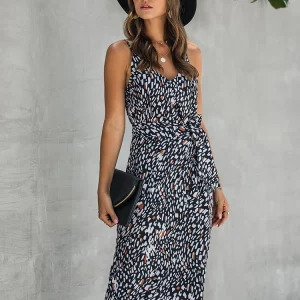 Y2K Cotton Dress Women Printed Summer Slip Sundress Sexy Backless Sleeveless Beach Midi Retro 90s Fashion