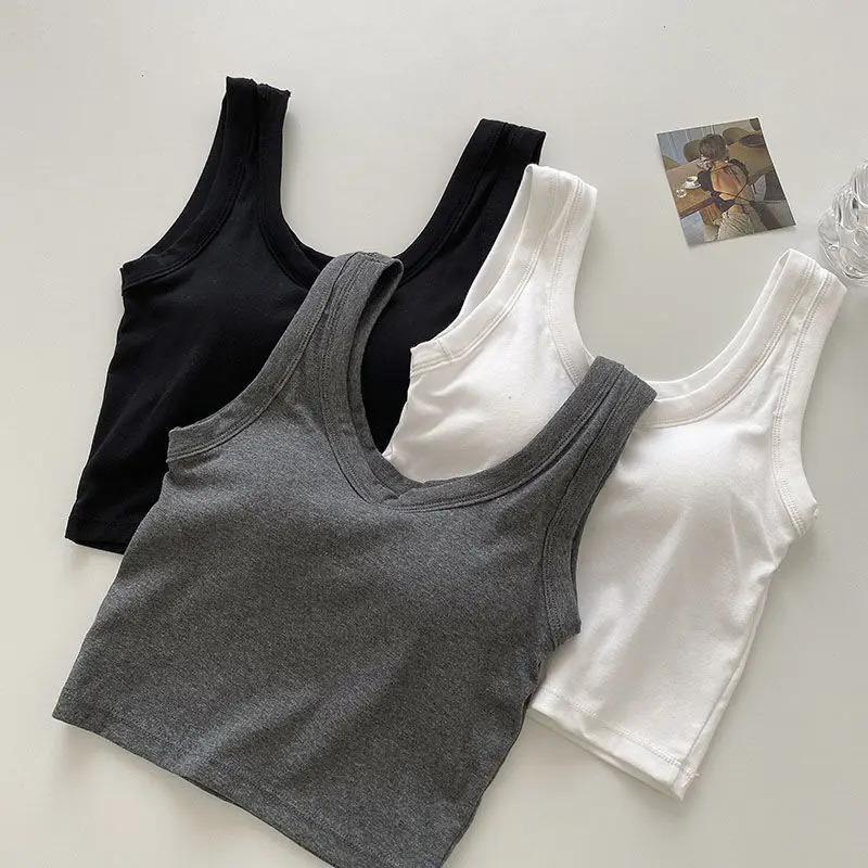 Y2K Cotton U Collar Knitted Crop Top - Sexy Sleeveless Summer Streetwear Tank for Women