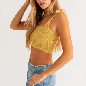 Y2K Crochet Knitted Shoulder Tie Tank Top - 90s Grunge Summer Fashion, Stylish Yellow Crop Top