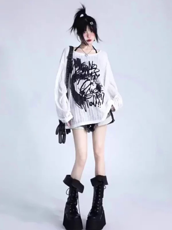 Y2K Cyber Punk Graphic T-Shirts: Autumn Women's Long Sleeve Tees - Harajuku Fashion Tops for Street