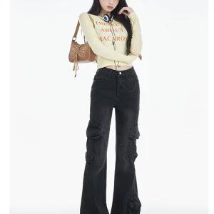 Y2K Cyber Punk Harajuku Low Rise Bell Bottom Denim Pants - Women's Streetwear Grunge Aesthetic