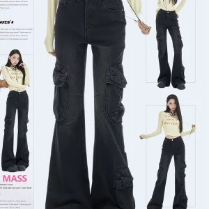 Y2K Cyber Punk Harajuku Low Rise Bell Bottom Denim Pants - Women's Streetwear Grunge Aesthetic