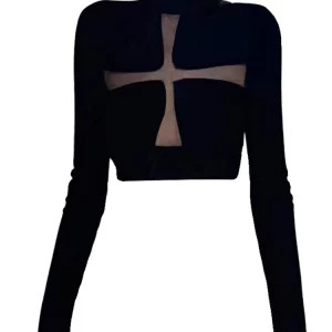 Y2K Dark Academia Cyber Streetwear Goth Long Sleeve Bodycon Turtleneck Crop Top