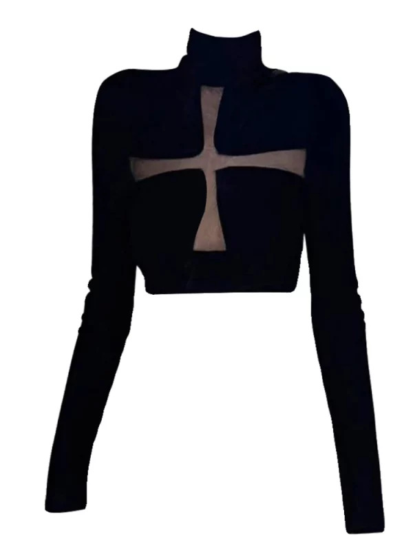 Y2K Dark Academia Cyber Streetwear Goth Long Sleeve Bodycon Turtleneck Crop Top