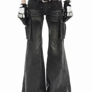 Y2K Dark Academia Goth Grunge Denim Pants - Women's Flare Jeans with Harajuku Aesthetic