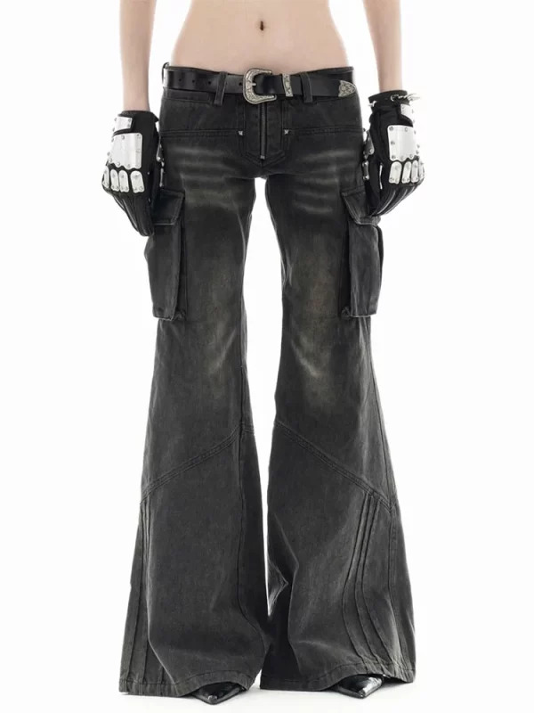 Y2K Dark Academia Goth Grunge Denim Pants - Women's Flare Jeans with Harajuku Aesthetic