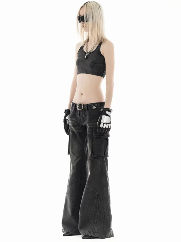 Y2K Dark Academia Goth Grunge Denim Pants - Women's Flare Jeans with Harajuku Aesthetic