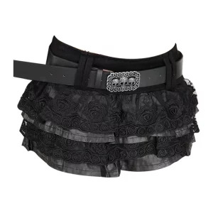 Y2K Dark Academia Gothic Mini Lace Skirt with Belt - Gyaru Harajuku Cyber Punk Style