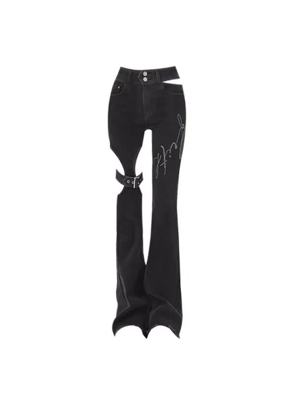 Y2K Dark Academia Grunge Gothic Low Rise Pants - Hip-Pop Harajuku Flare Trousers