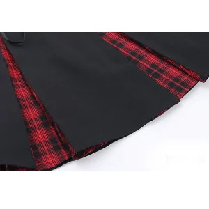 Y2K Dark Academia Japanese Grunge Gothic Patchwork Mini A-line Skirt with Belt - Streetwear Cyber Fashion