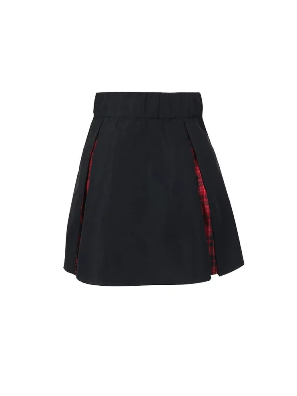 Y2K Dark Academia Japanese Grunge Gothic Patchwork Mini A-line Skirt with Belt - Streetwear Cyber Fashion