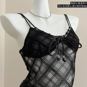 Y2k Dark Academia Mesh Crop Top - Vintage Summer Women's Coquette Aesthetic Gyaru Halter Top