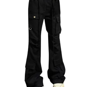 Y2K Dark Academia Multi-Pocket Cargo Pants - Harajuku Flare Trousers