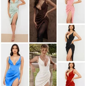 Y2K Deep V Neck Spaghetti Strap Satin Dress - Sexy Birthday Party, Night Out, Summer Elegance