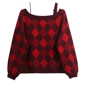 Y2K Diamond Check Harajuku Sweater - Autumn/Winter Streetwear Oversized Knitwear