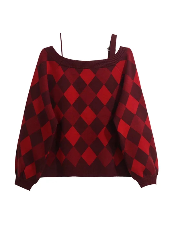 Y2K Diamond Check Harajuku Sweater - Autumn/Winter Streetwear Oversized Knitwear