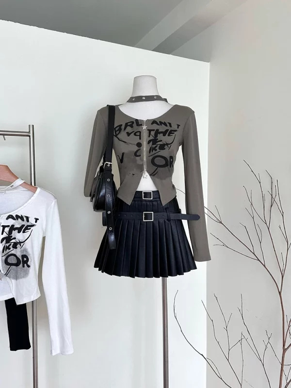 Y2K Fashion E-Girl Graphic T-Shirt - Autumn Women's Japanese Harajuku Gothic Hollow Out Cyber Crop Top