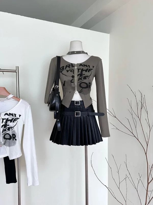 Y2K Fashion E-Girl Graphic T-Shirt - Autumn Women's Japanese Harajuku Gothic Hollow Out Cyber Crop Top