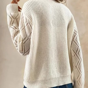 Y2K Fashion Knitted Sweater - White Lace V-Neck Long Sleeve Pullover, Retro 90s Grunge Style