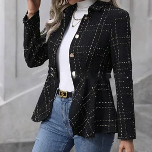 Y2K Fashion Striped Blazer - Elegant Ruffle Long Sleeve Jacket for Women, Retro 90s Style