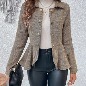 Y2K Fashion Striped Blazer - Elegant Ruffle Long Sleeve Jacket for Women, Retro 90s Style