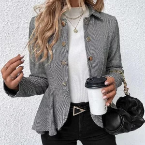 Y2K Fashion Striped Blazer - Elegant Ruffle Long Sleeve Jacket for Women, Retro 90s Style