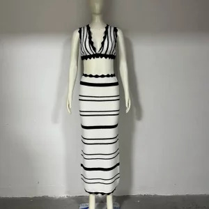 Y2K Fashion Summer 2024: Sexy Black & White Striped Tank Top and Skirt Set - Bohemian Beachwear