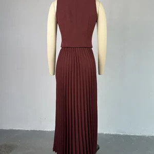 Y2K Fashion Two-Piece Skirt Set: Elegant Sleeveless Vest & High-Waist Pleated Skirt