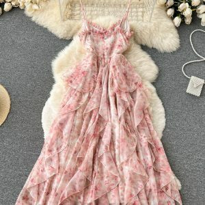 Y2K Floral Backless Chiffon Dress - Summer Beach Party, Prom, and Evening Outfits