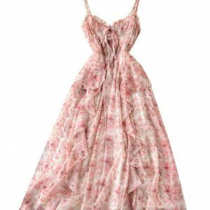 Y2K Floral Backless Chiffon Dress - Summer Beach Party, Prom, and Evening Outfits