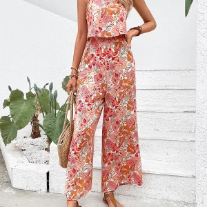 Y2K Floral Backless Jumpsuit - Sexy Wide Leg Sleeveless Romper, Retro 90s Summer Fashion