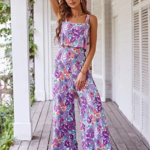 Y2K Floral Backless Jumpsuit - Sexy Wide Leg Sleeveless Romper, Retro 90s Summer Fashion